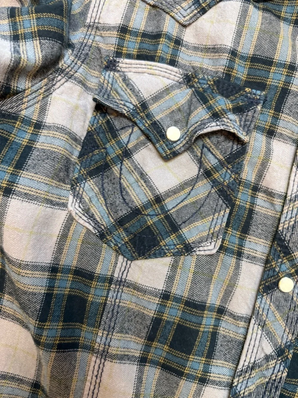 True Religion Pearl Snap Flannel Shirt Plaid Western Mens L